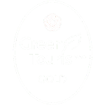 Green Tourism logo with green leaf and circular design on white background
